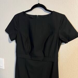 Twinhill Black Short Sleeve Shift Dress Wool Blend Size 2 Work Wear Business